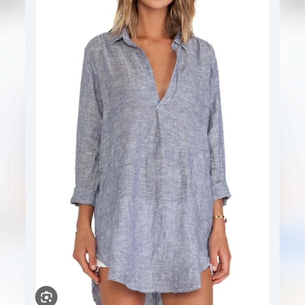 CP Shades Blue And White Linen Teton Tunic M